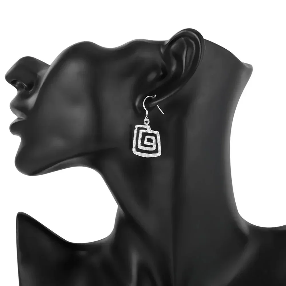 Gorgeous Sterling Silver Square Geometric Hanging Earrings - Picture 6 of 8